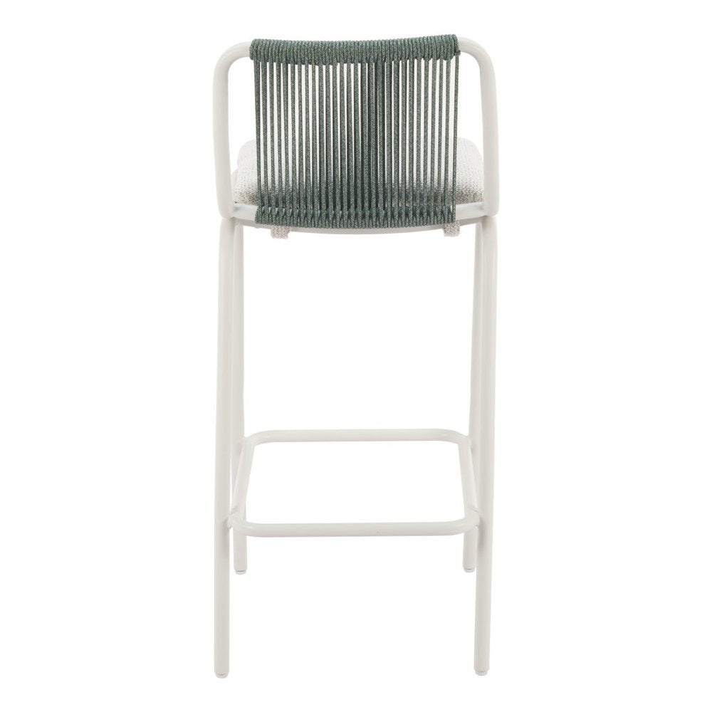 Set of Two White and Green Woven Back And Aluminum Counter Height Bar Chairs HomeRoots
