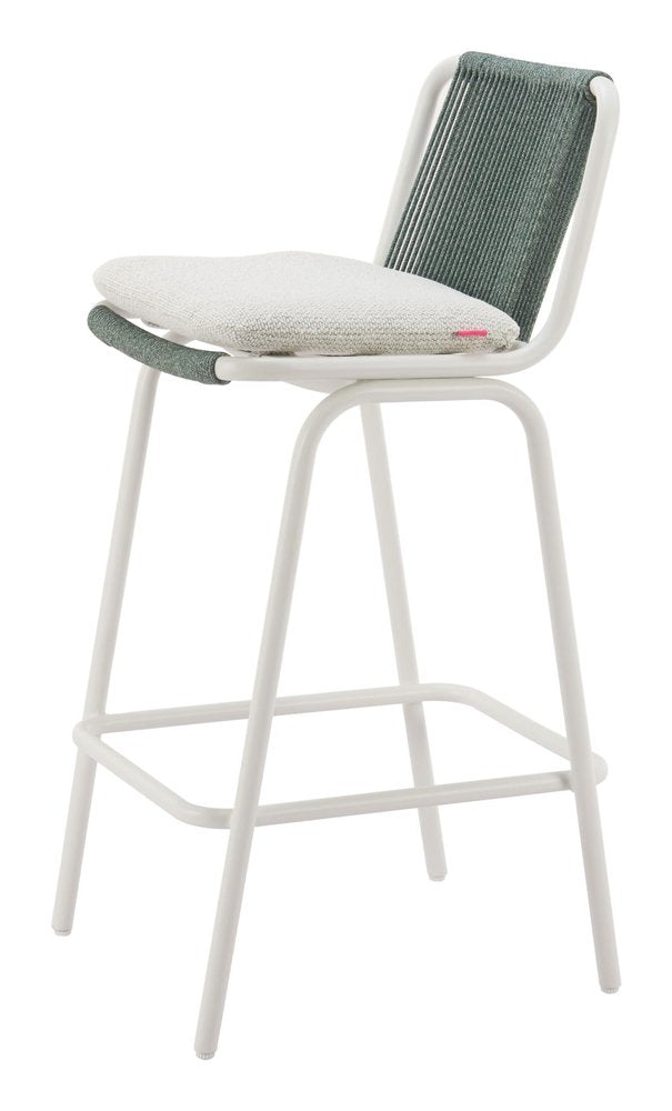 Set of Two White and Green Woven Back And Aluminum Counter Height Bar Chairs HomeRoots