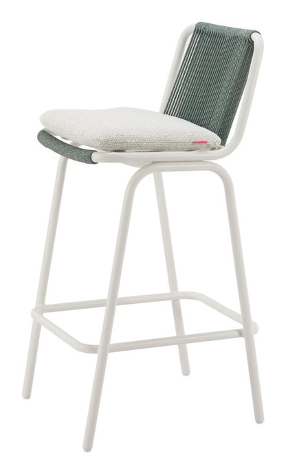 Set of Two White and Green Woven Back And Aluminum Counter Height Bar Chairs HomeRoots