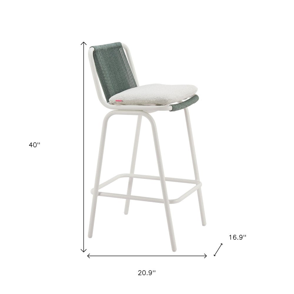 Set of Two White and Green Woven Back And Aluminum Counter Height Bar Chairs HomeRoots