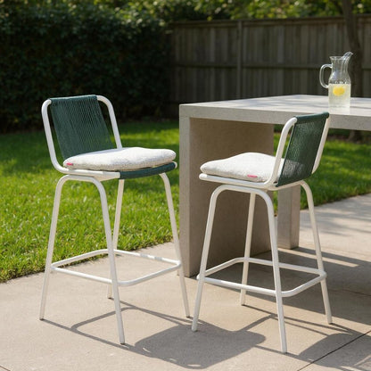 Set of Two White and Green Woven Back And Aluminum Counter Height Bar Chairs HomeRoots