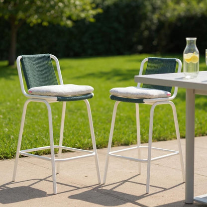 Set of Two White and Green Woven Back And Aluminum Counter Height Bar Chairs HomeRoots