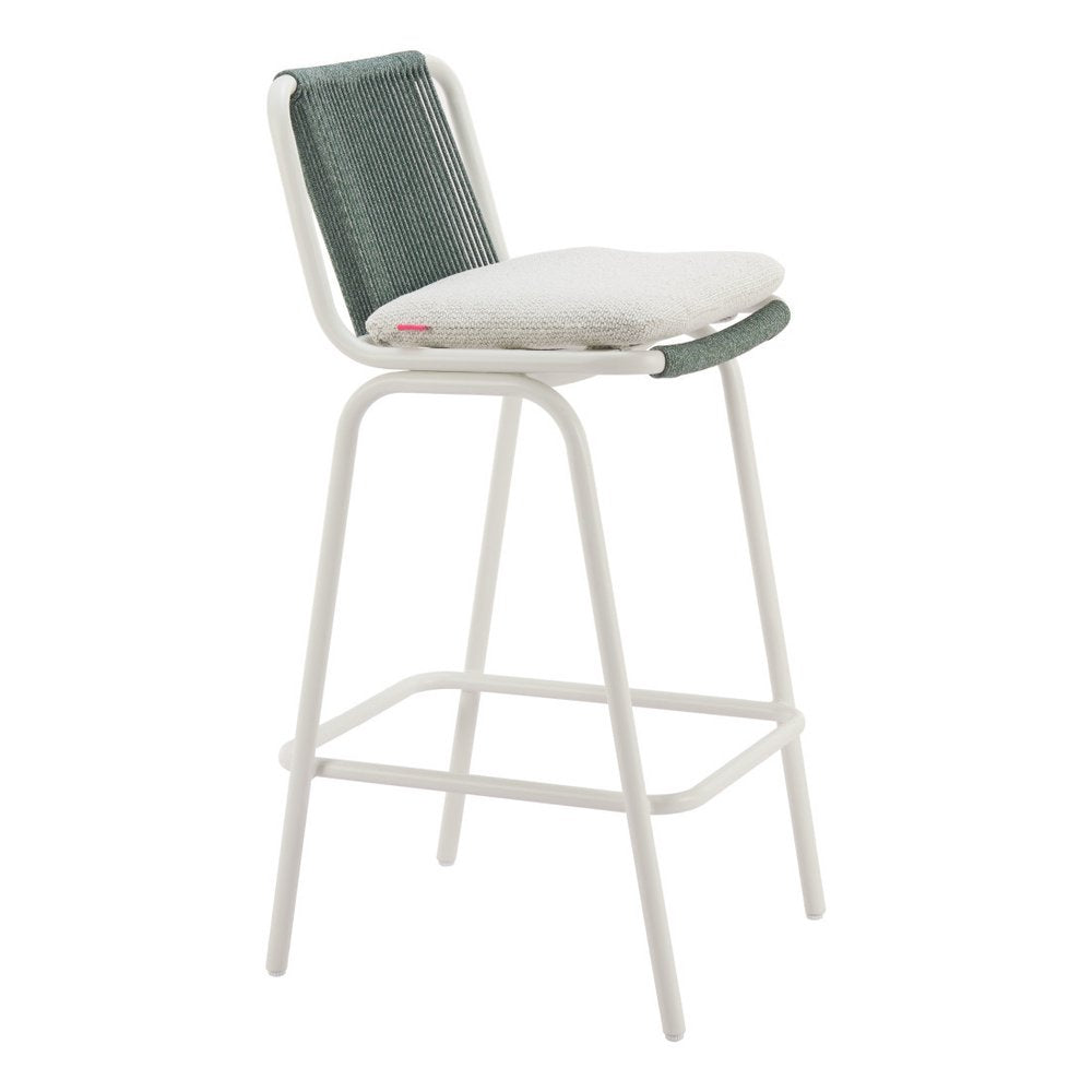 Set of Two White and Green Woven Back And Aluminum Counter Height Bar Chairs HomeRoots
