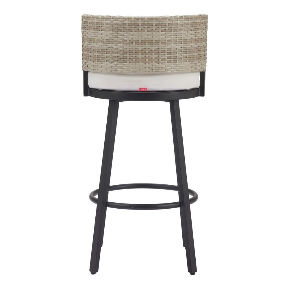 31" Black Natural and White Aluminum And Faux Rattan Swivel Bar Height Bar Chair HomeRoots