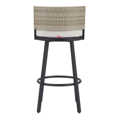 31" Black Natural and White Aluminum And Faux Rattan Swivel Bar Height Bar Chair HomeRoots