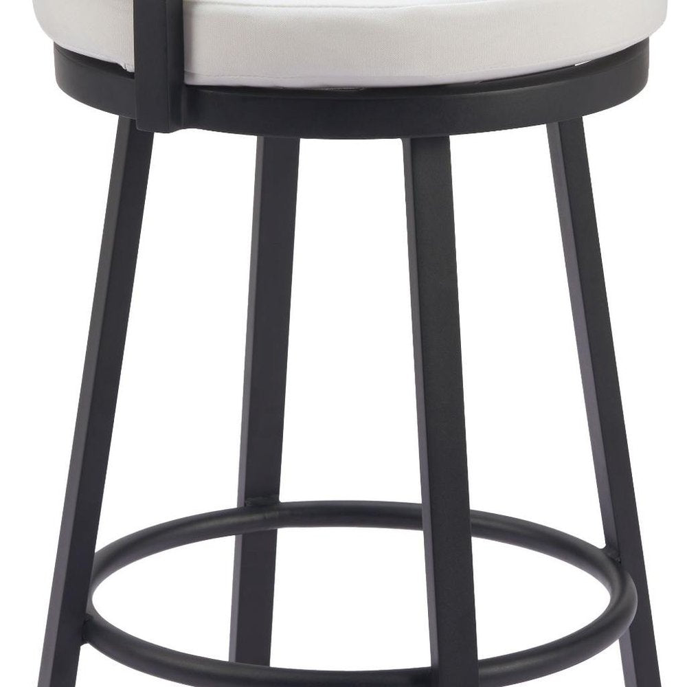 31" Black Natural and White Aluminum And Faux Rattan Swivel Bar Height Bar Chair HomeRoots
