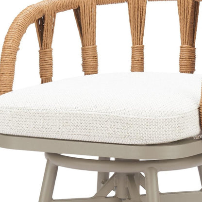 30" Gray Natural and White Aluminum And Faux Rattan Swivel Bar Height Chair HomeRoots