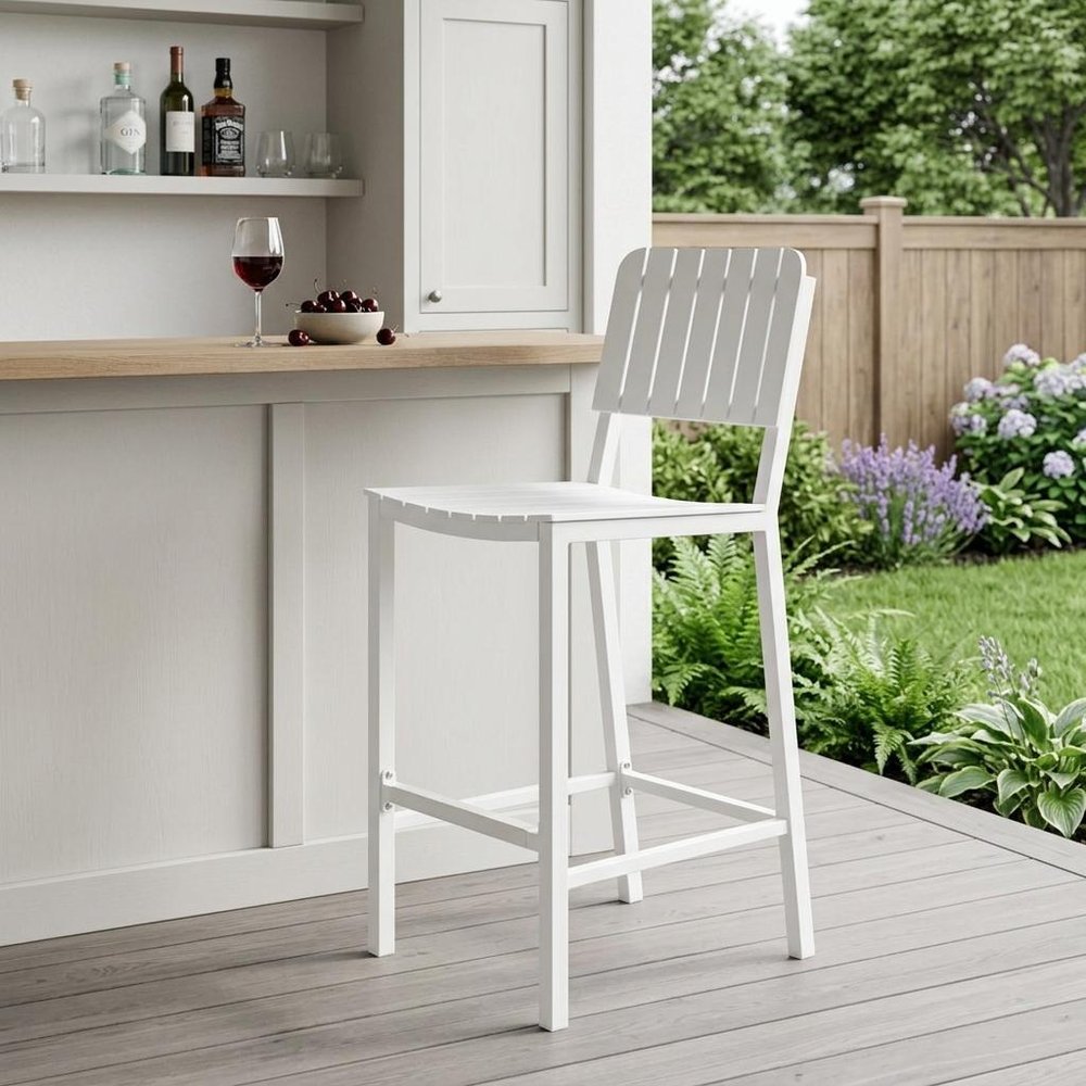 30" White Aluminum Outdoor Bar Height Chair HomeRoots