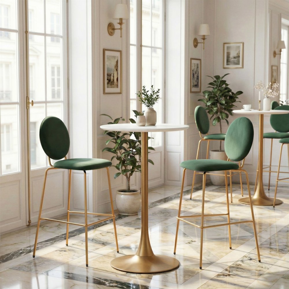 24" White and Gold Wood and Steel Rounded Bar Table HomeRoots