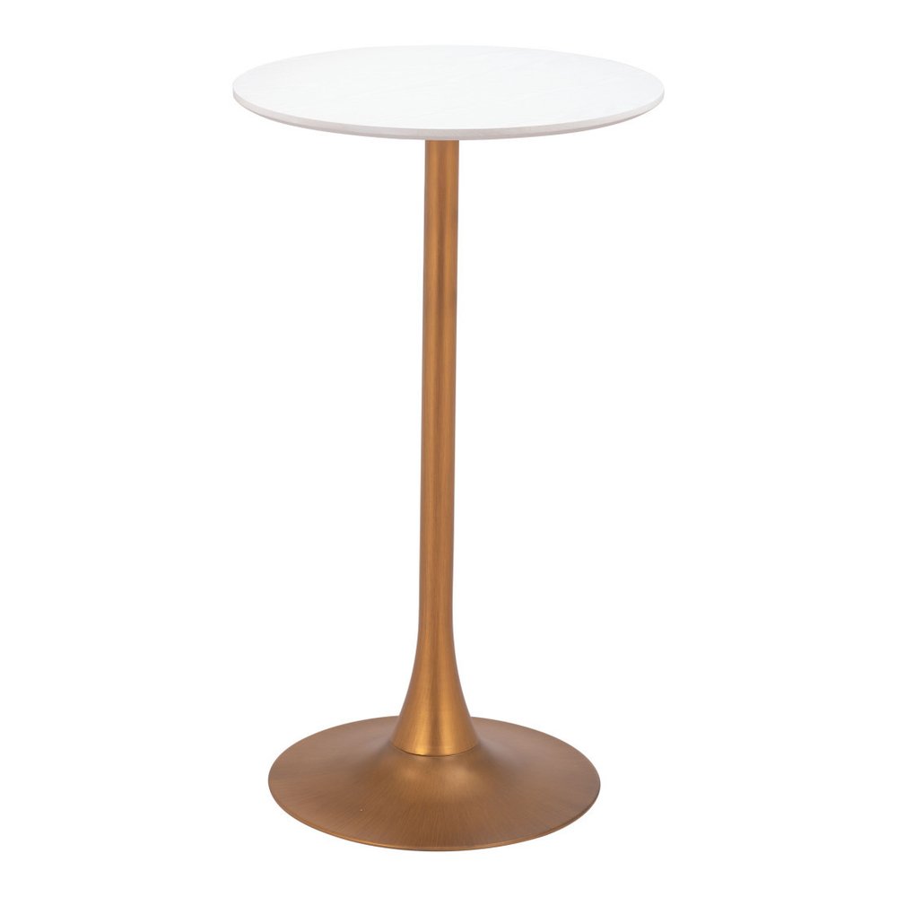24" White and Gold Wood and Steel Rounded Bar Table HomeRoots