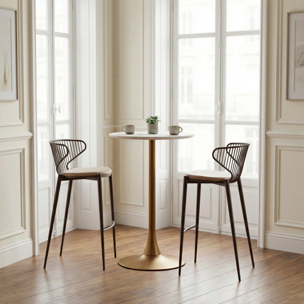24" White and Gold Wood and Steel Rounded Bar Table HomeRoots