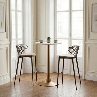 24" White and Gold Wood and Steel Rounded Bar Table HomeRoots