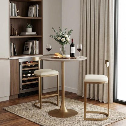 24" White and Gold Wood and Steel Rounded Bar Table HomeRoots