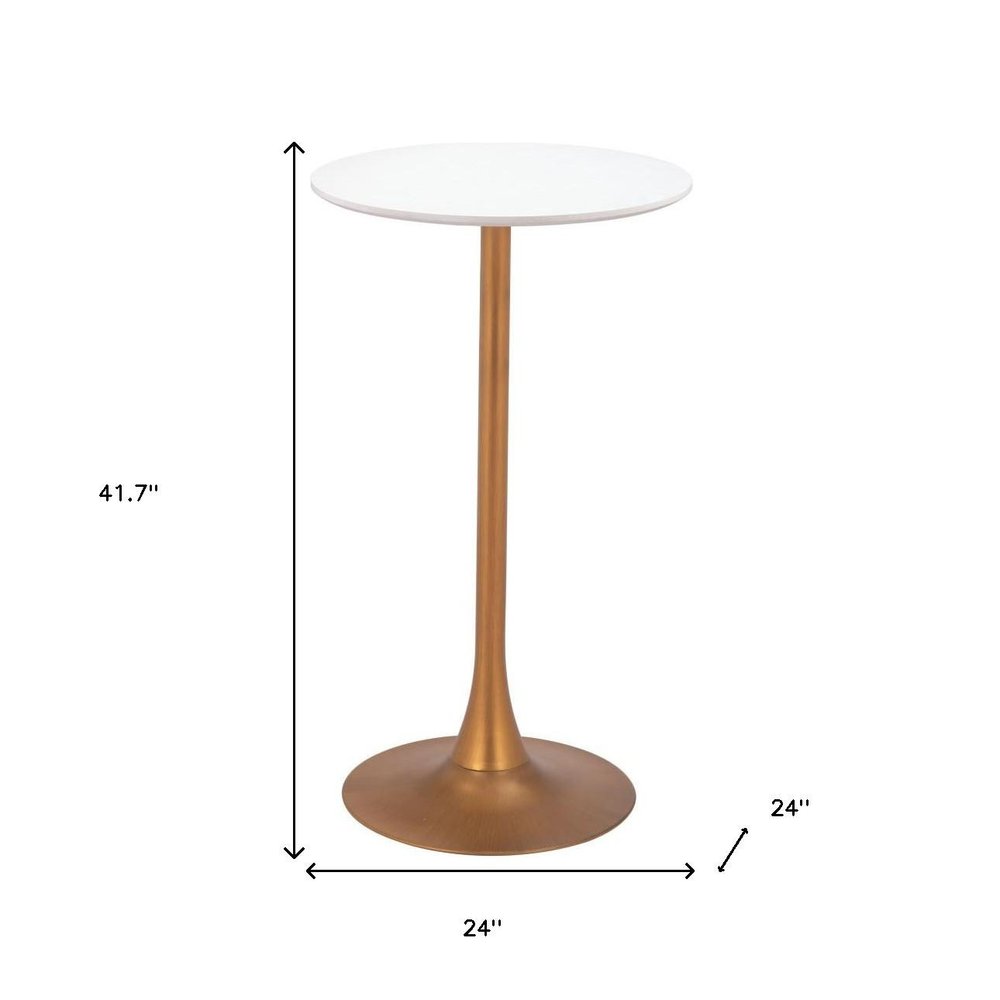 24" White and Gold Wood and Steel Rounded Bar Table HomeRoots