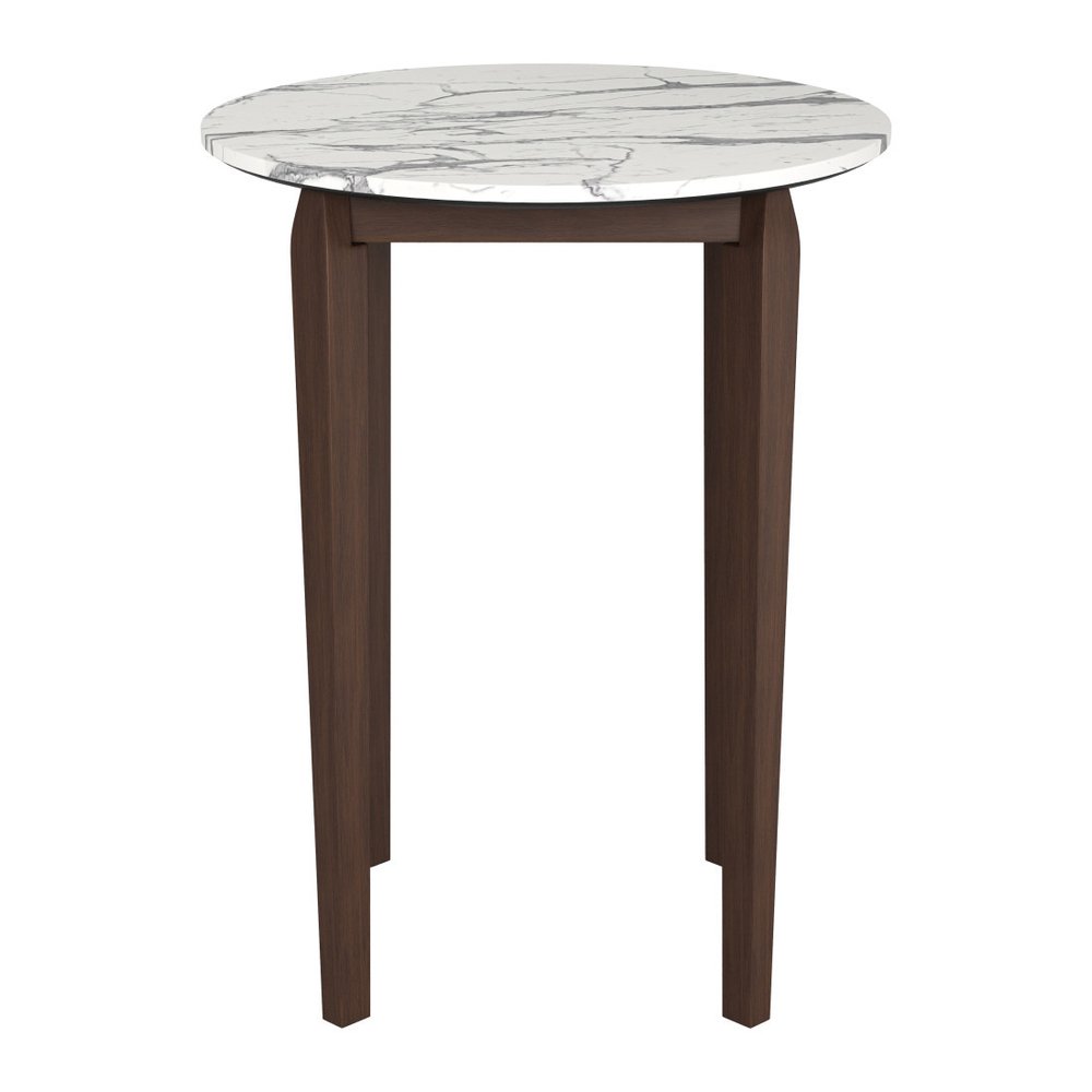 32" White and Brown Faux Marble and Solid Wood Rounded Bar Table HomeRoots