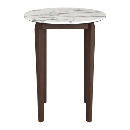 32" White and Brown Faux Marble and Solid Wood Rounded Bar Table HomeRoots