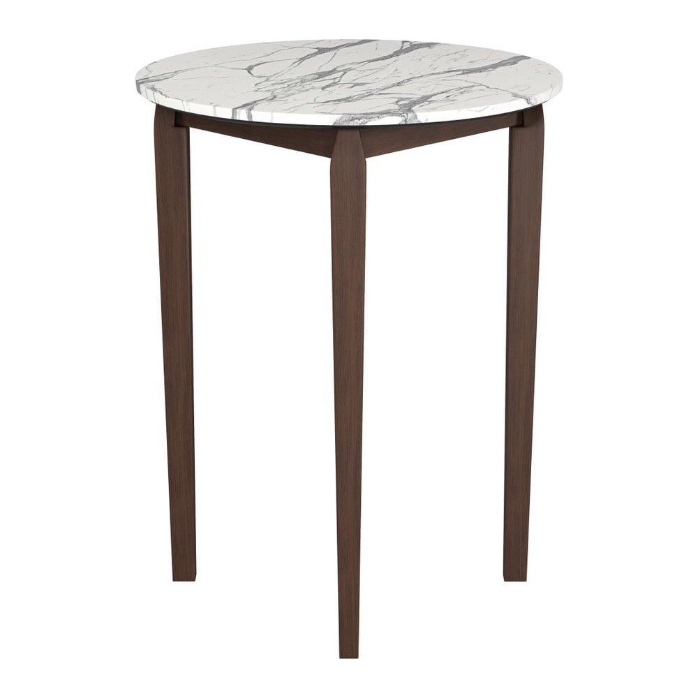 32" White and Brown Faux Marble and Solid Wood Rounded Bar Table HomeRoots