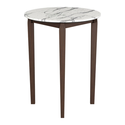 32" White and Brown Faux Marble and Solid Wood Rounded Bar Table HomeRoots