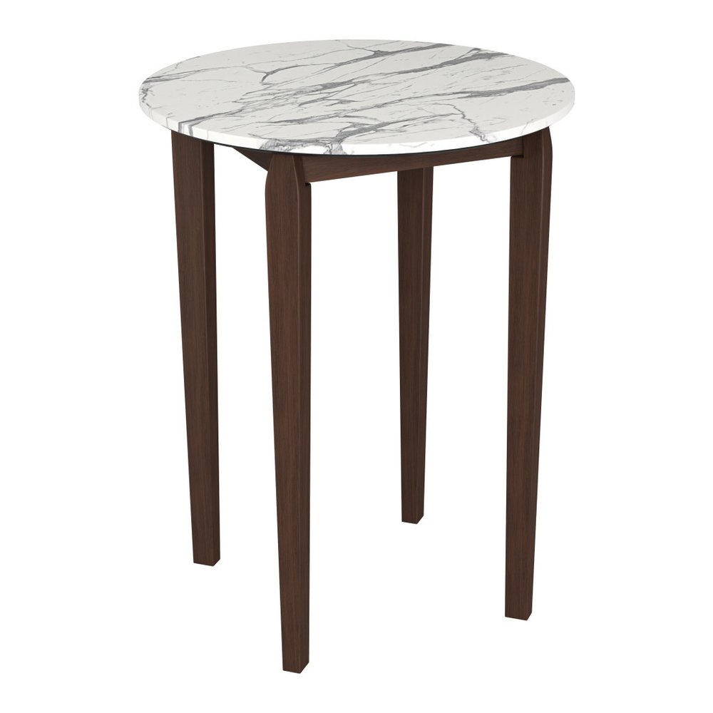 32" White and Brown Faux Marble and Solid Wood Rounded Bar Table HomeRoots