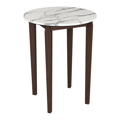32" White and Brown Faux Marble and Solid Wood Rounded Bar Table HomeRoots