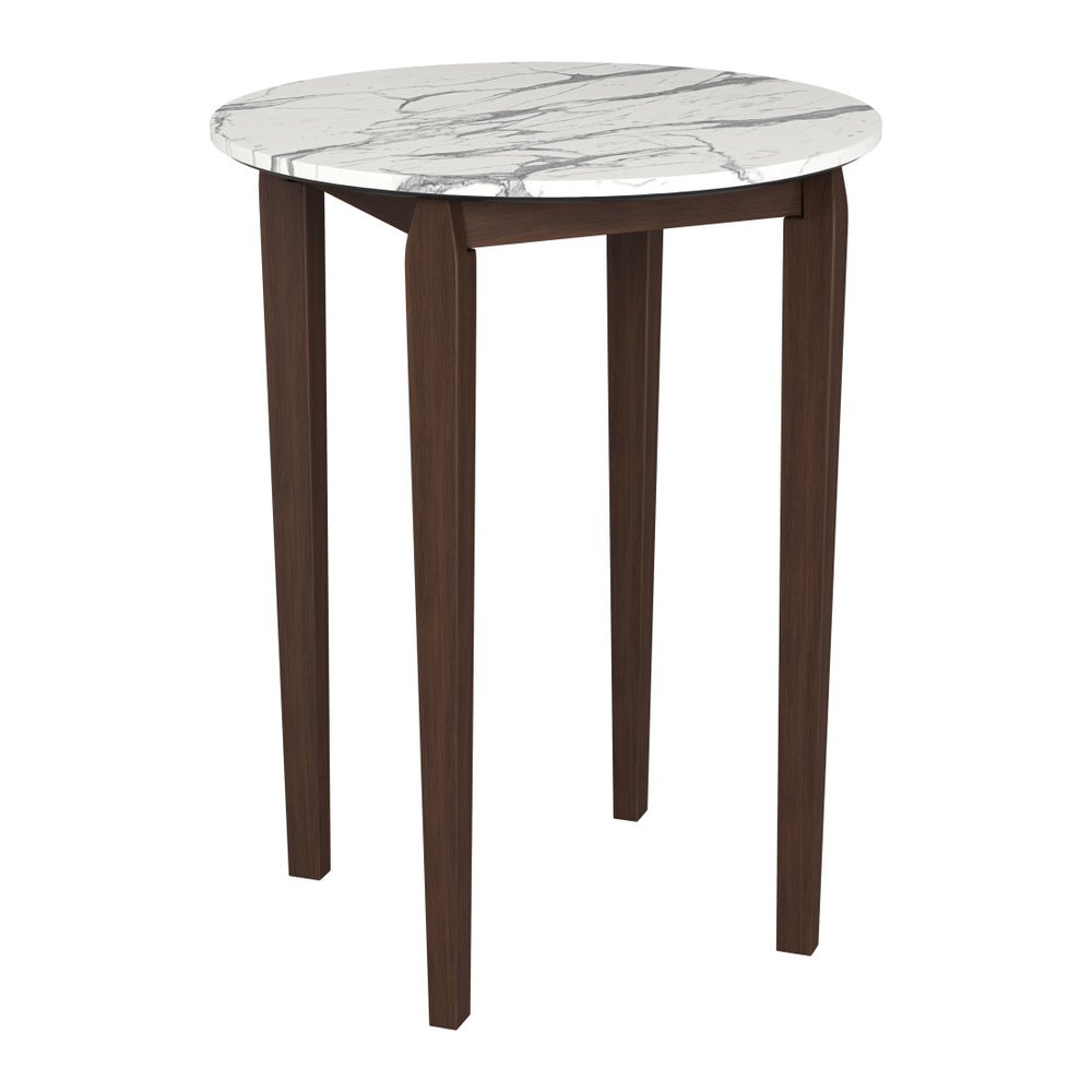 32" White and Brown Faux Marble and Solid Wood Rounded Bar Table HomeRoots