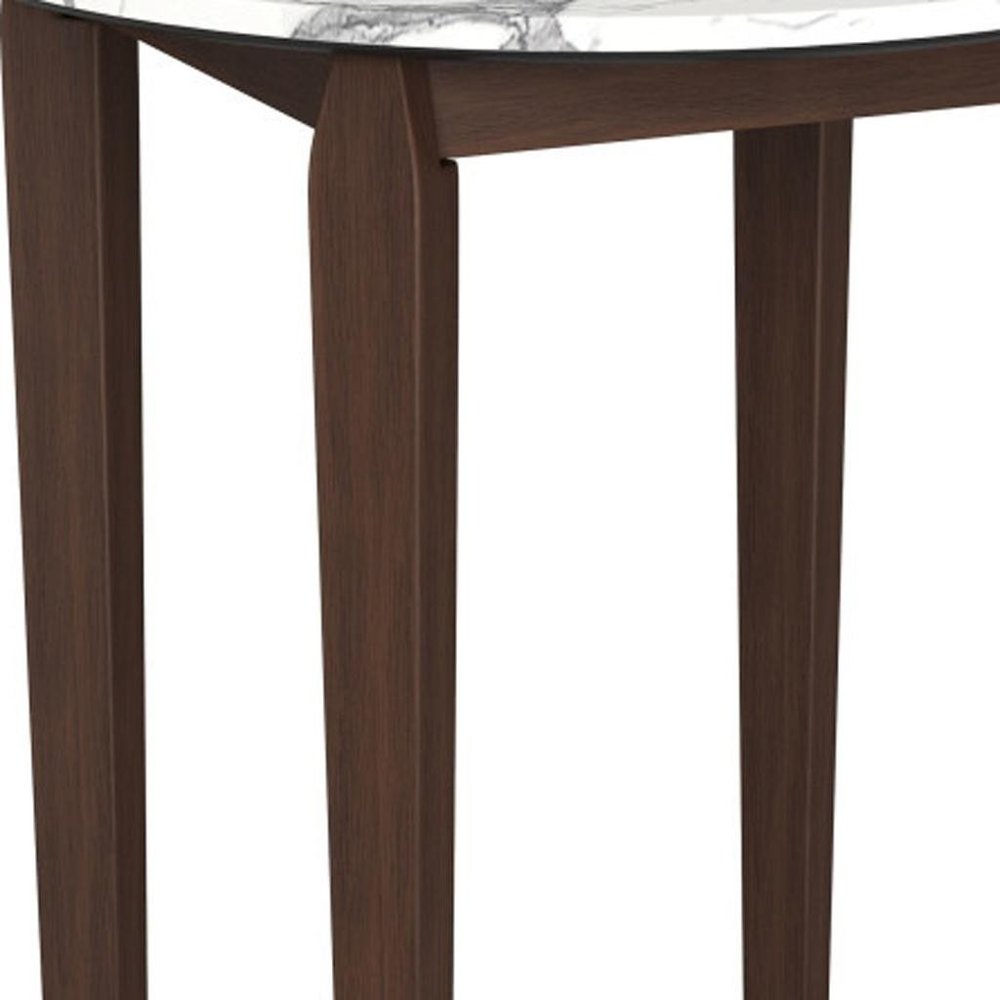 32" White and Brown Faux Marble and Solid Wood Rounded Bar Table HomeRoots