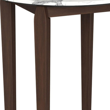 32" White and Brown Faux Marble and Solid Wood Rounded Bar Table HomeRoots