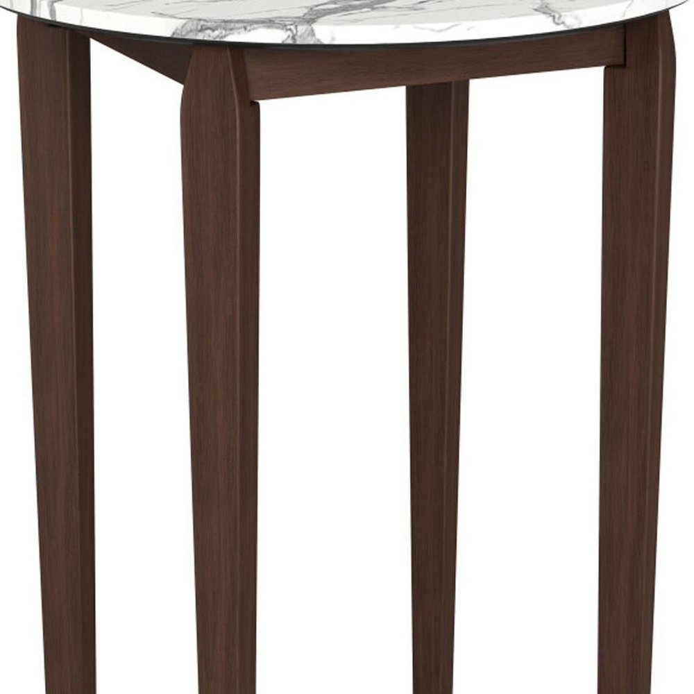 32" White and Brown Faux Marble and Solid Wood Rounded Bar Table HomeRoots