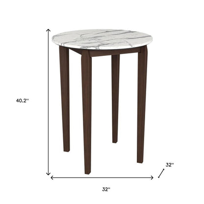 32" White and Brown Faux Marble and Solid Wood Rounded Bar Table HomeRoots