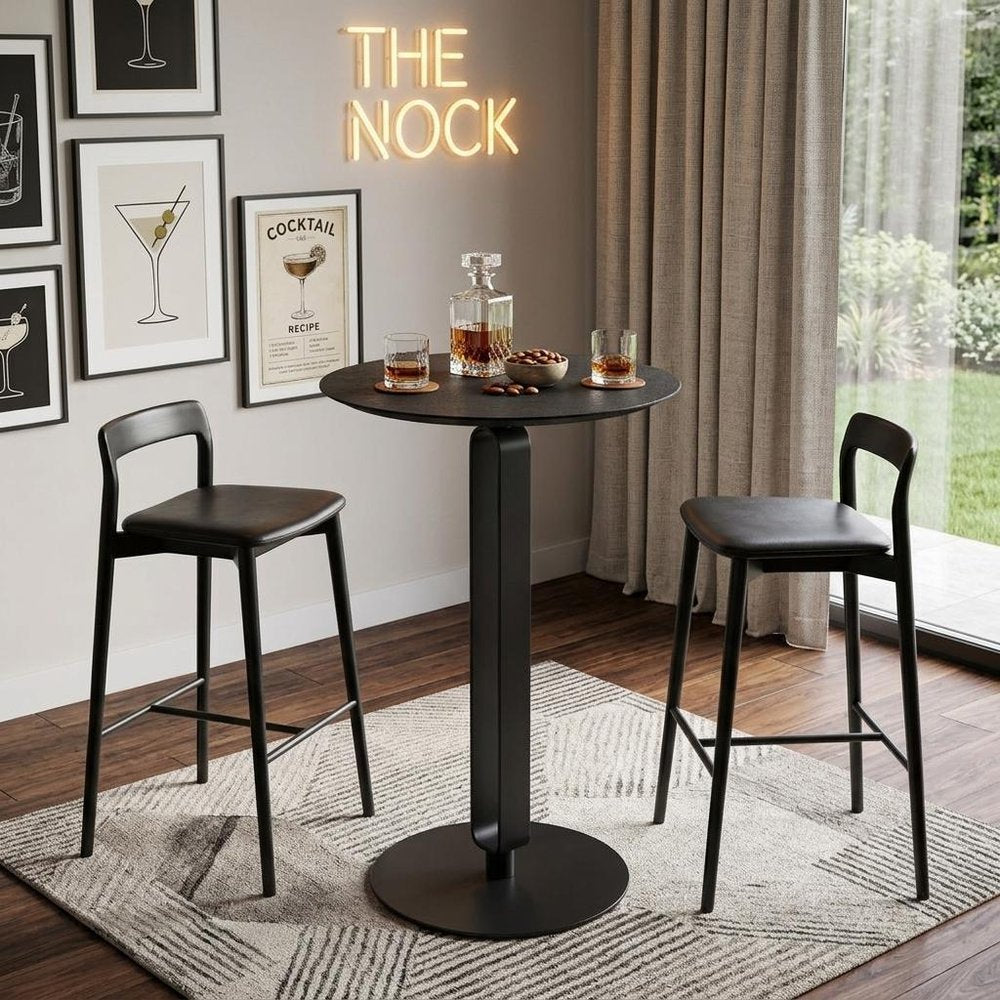 24" Black Wood and Steel Rounded Bar Table HomeRoots