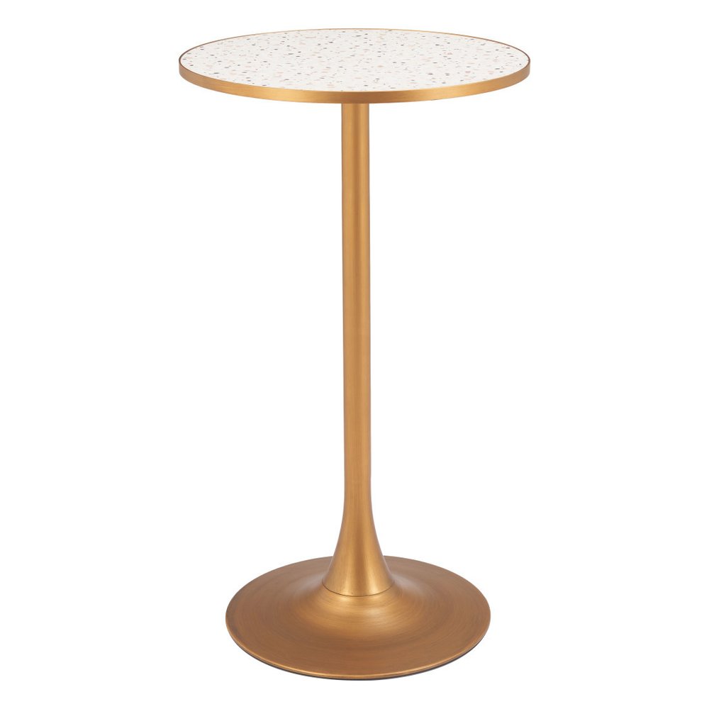 24" Beige and Gold Faux Terrazzo and Steel Rounded Bar Table HomeRoots
