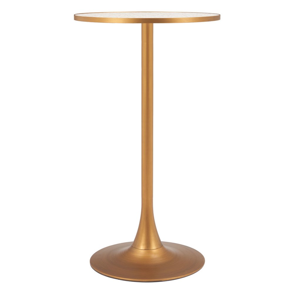 24" Beige and Gold Faux Terrazzo and Steel Rounded Bar Table HomeRoots