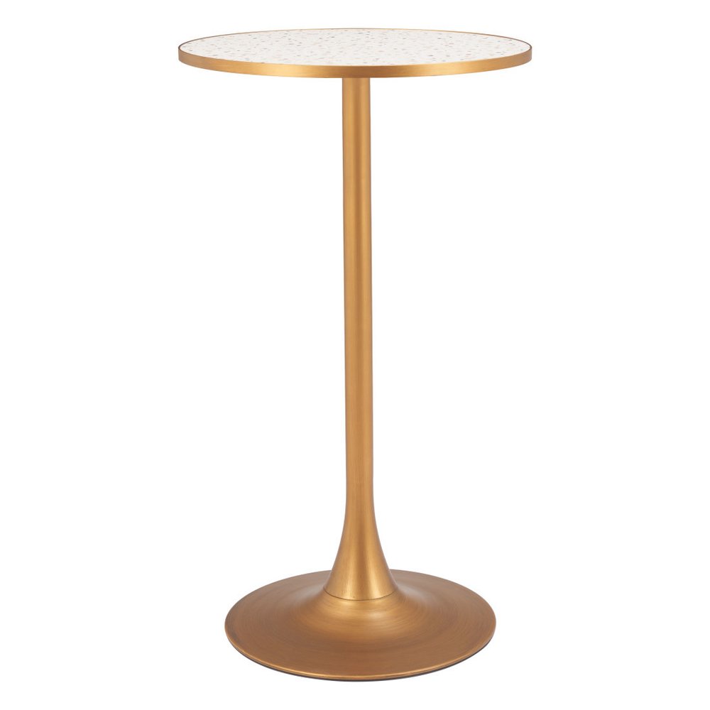 24" Beige and Gold Faux Terrazzo and Steel Rounded Bar Table HomeRoots