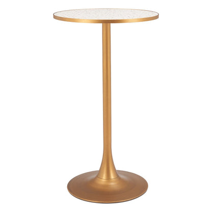 24" Beige and Gold Faux Terrazzo and Steel Rounded Bar Table HomeRoots