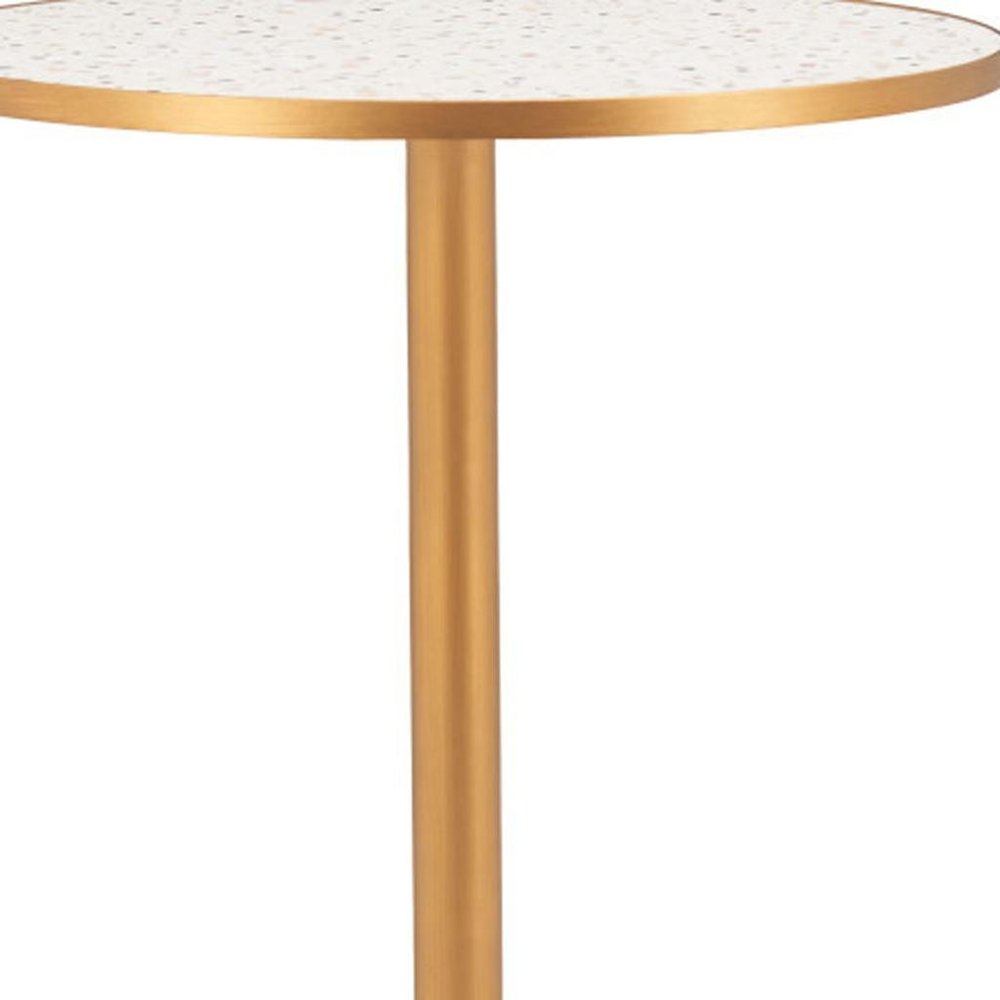 24" Beige and Gold Faux Terrazzo and Steel Rounded Bar Table HomeRoots