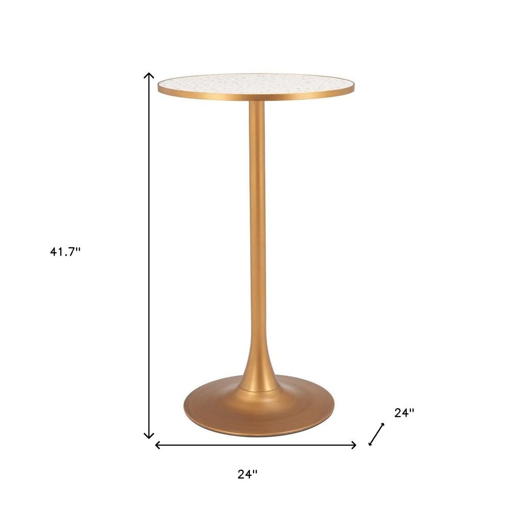 24" Beige and Gold Faux Terrazzo and Steel Rounded Bar Table HomeRoots