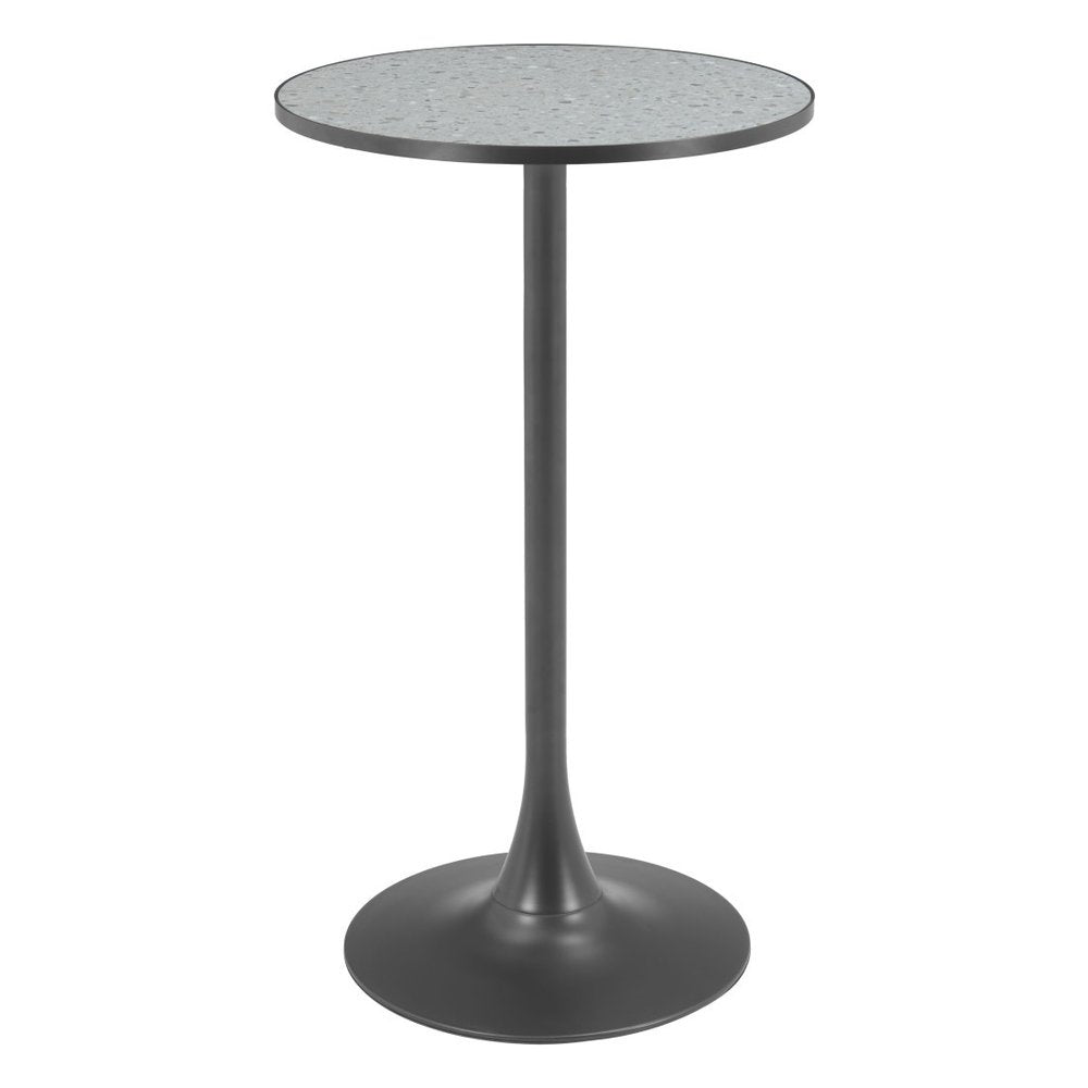 24" Gray and Black Faux Terrazzo and Steel Rounded Bar Table HomeRoots
