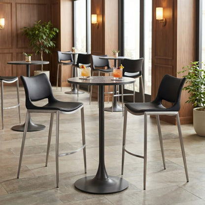 24" Gray and Black Faux Terrazzo and Steel Rounded Bar Table HomeRoots
