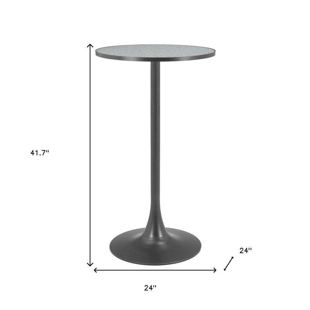 24" Gray and Black Faux Terrazzo and Steel Rounded Bar Table HomeRoots