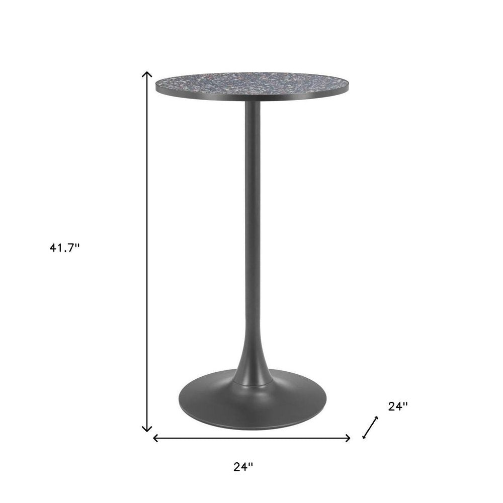 24" Black Faux Terrazzo and Steel Rounded Bar Table HomeRoots