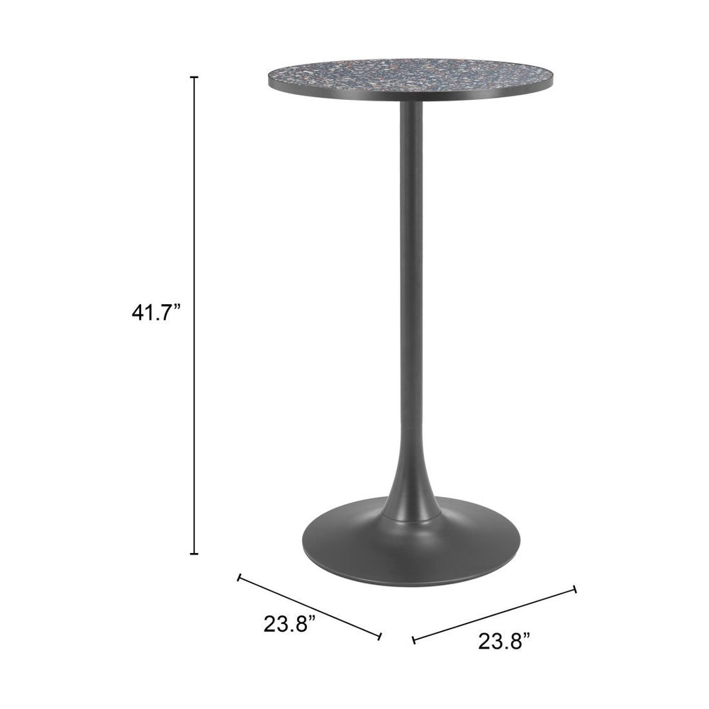 24" Black Faux Terrazzo and Steel Rounded Bar Table HomeRoots