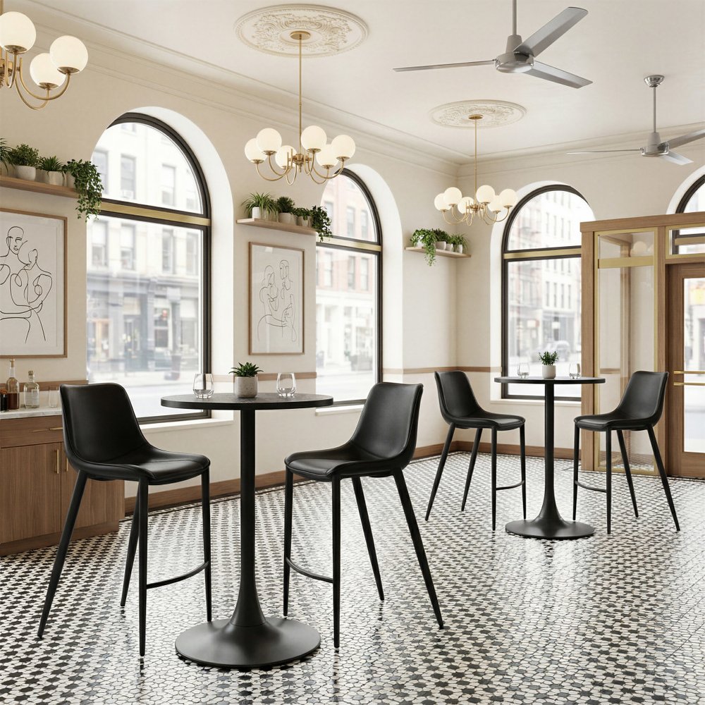24" Black Faux Terrazzo and Steel Rounded Bar Table HomeRoots