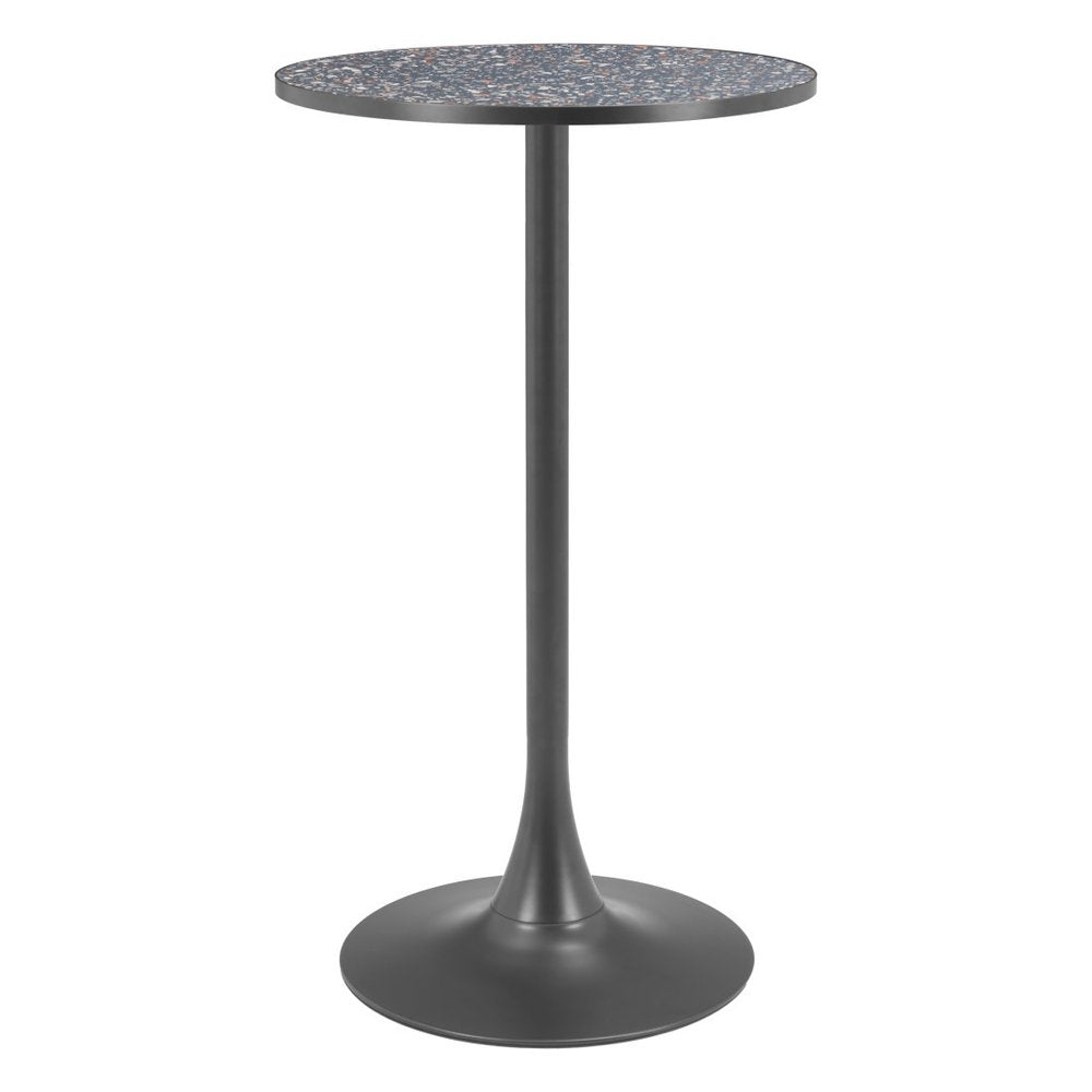 24" Black Faux Terrazzo and Steel Rounded Bar Table HomeRoots