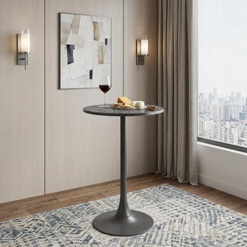 24" Black Faux Terrazzo and Steel Rounded Bar Table HomeRoots