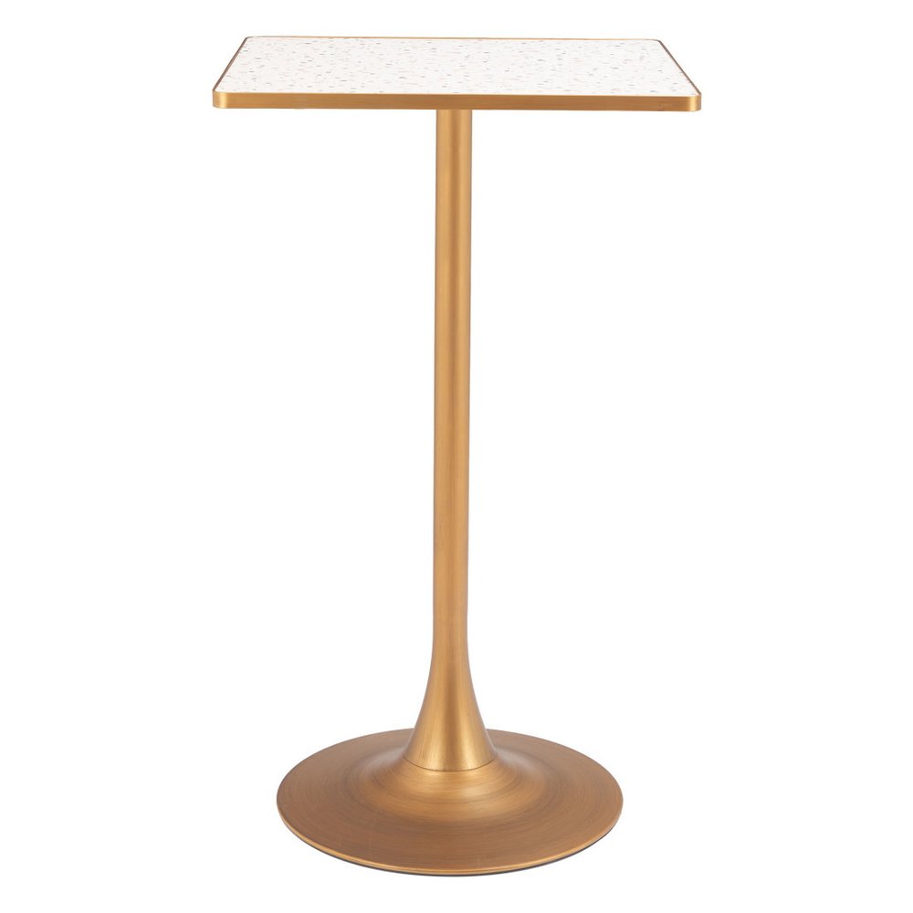 24" Beige and Gold Faux Terrazzo and Steel Square Bar Table HomeRoots