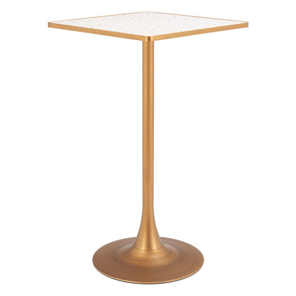 24" Beige and Gold Faux Terrazzo and Steel Square Bar Table HomeRoots