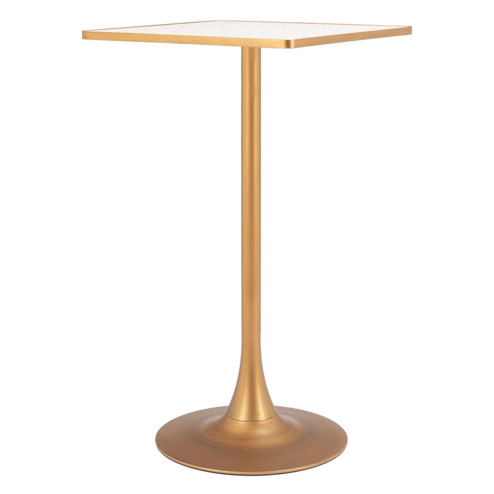 24" Beige and Gold Faux Terrazzo and Steel Square Bar Table HomeRoots