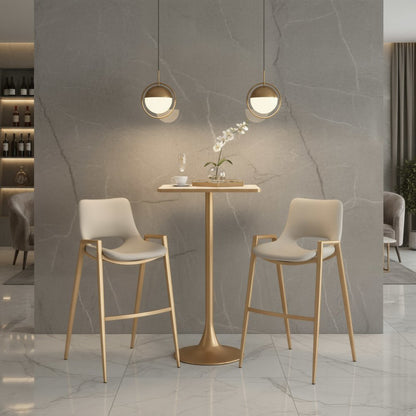 24" Beige and Gold Faux Terrazzo and Steel Square Bar Table HomeRoots