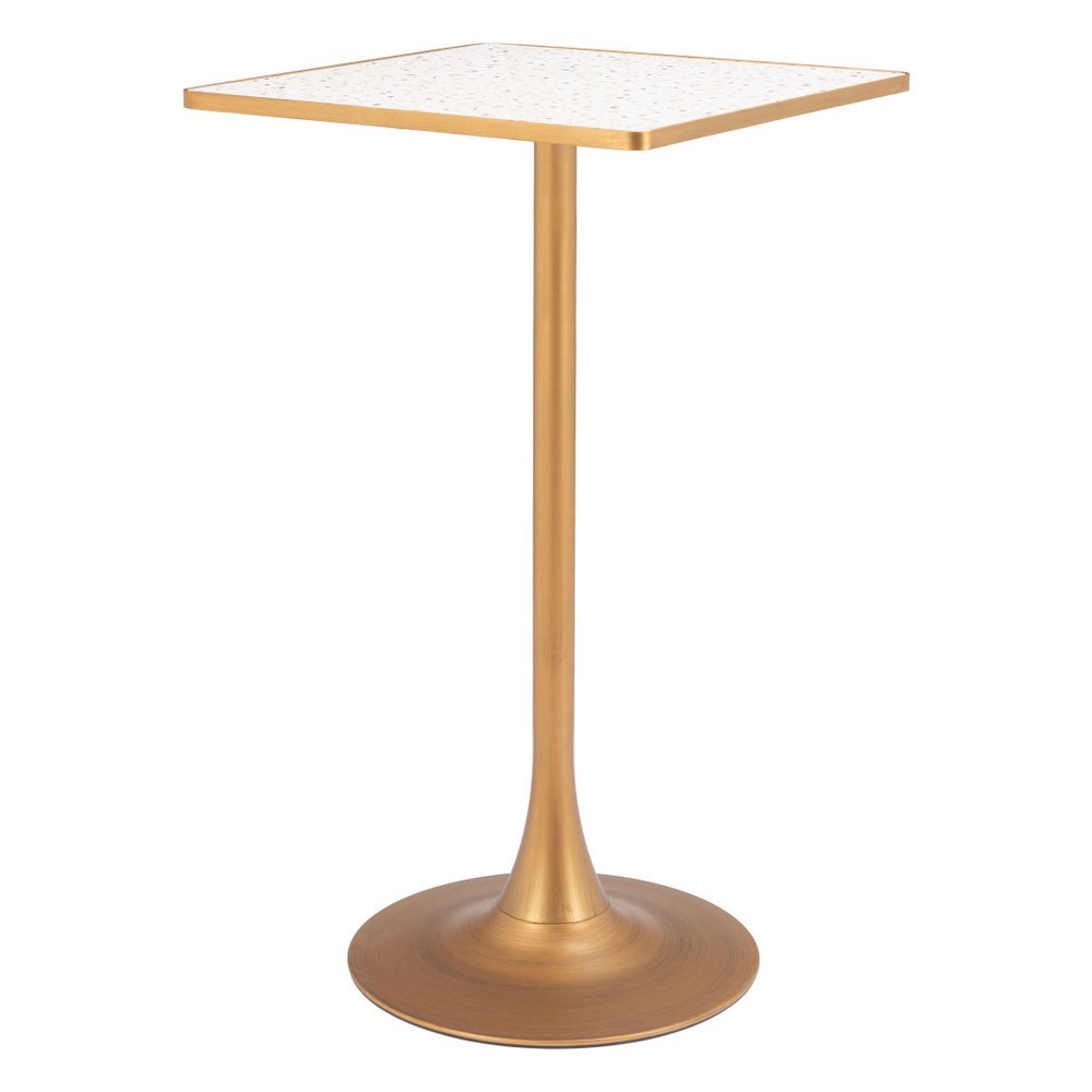 24" Beige and Gold Faux Terrazzo and Steel Square Bar Table HomeRoots