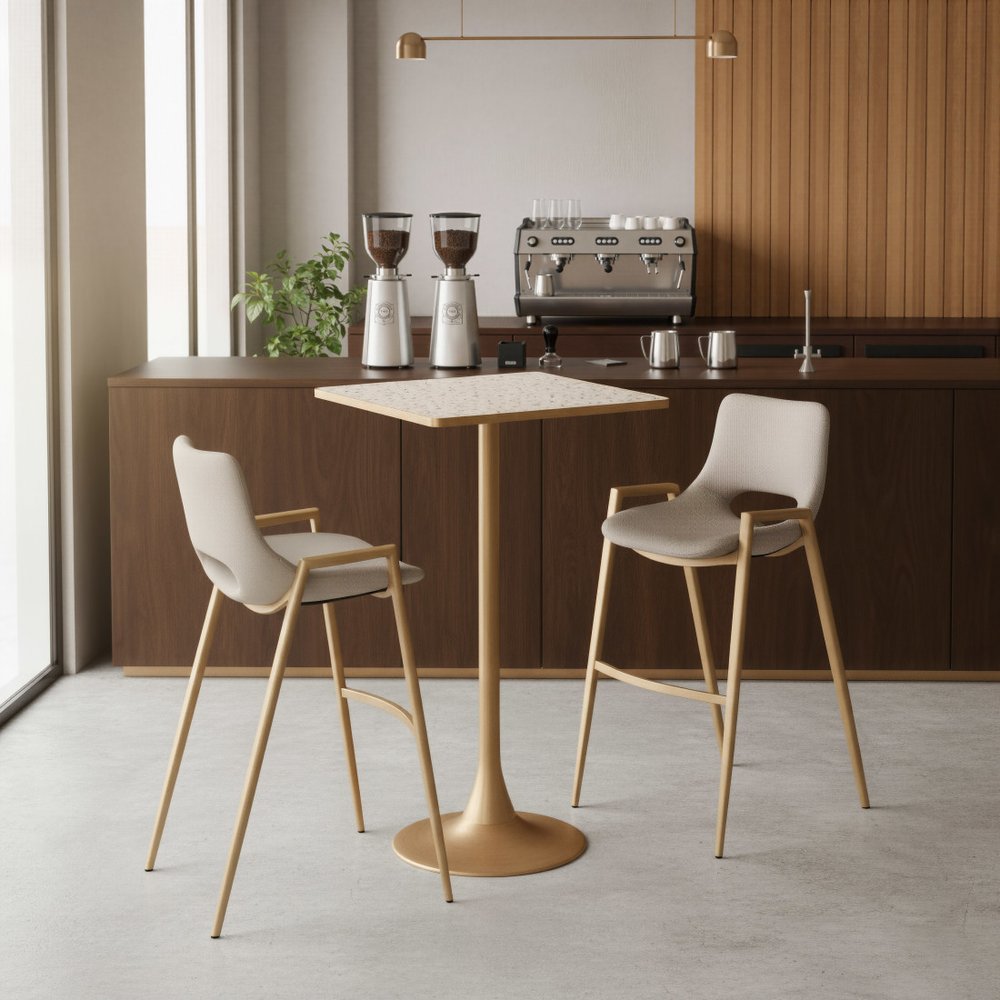 24" Beige and Gold Faux Terrazzo and Steel Square Bar Table HomeRoots
